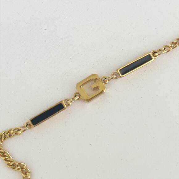 GIVENCHY Vintage Enamel 'G' Station Necklace Black Gold - Picture 4 of 12